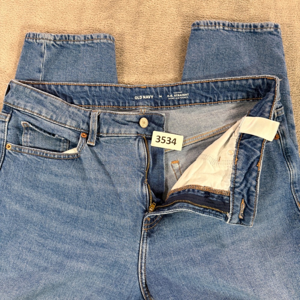 Old Navy OG Straight Jeans Women 14 Blue High Rise Medium Wash Secret Slim